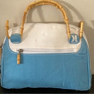 Hurley Bamboo Handles Blue And White Purse